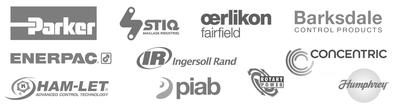 Parker, Barksdale, Humphrey, Poclain, Concentric, oerlikon Fairfield, Ingersol Rand, Comatrol, Enerpac, Ham-let, Rotary Power, Piab, Danfoss